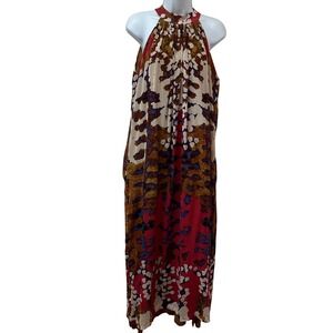 Roopa Pemmaraju Lorna Fencer Silk Maxi Dress Size 6 Abstract Art Halter Pockets